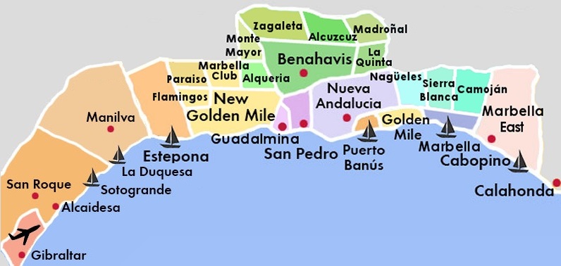 Searching for a luxury home in Marbella. Costa del Sol luxury properties map